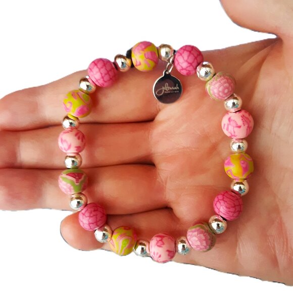 Jilzarah Vintage Pastel Beaded Bracelet Signed Charm Stretch - Picture 3 of 4